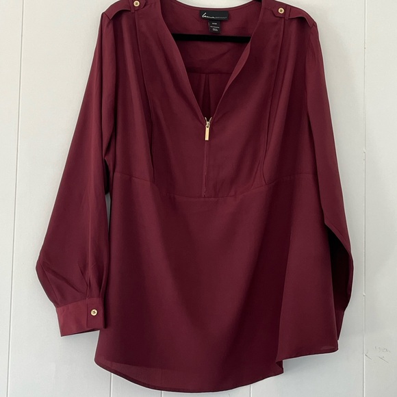 Lane Bryant Burgundy Blouse Top Tunic Gold Zipper Buttons Size 22/24 - Picture 8 of 10